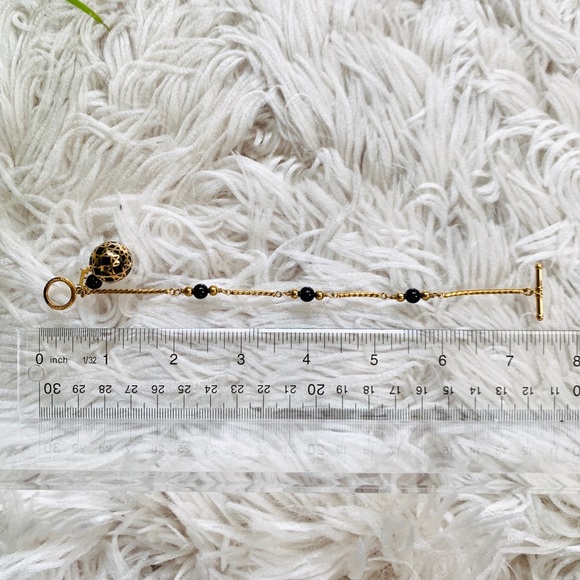 CHRISTIAN DIOR T-BAR BLACK GOLD CHARM BRACELET - Picture 3 of 4